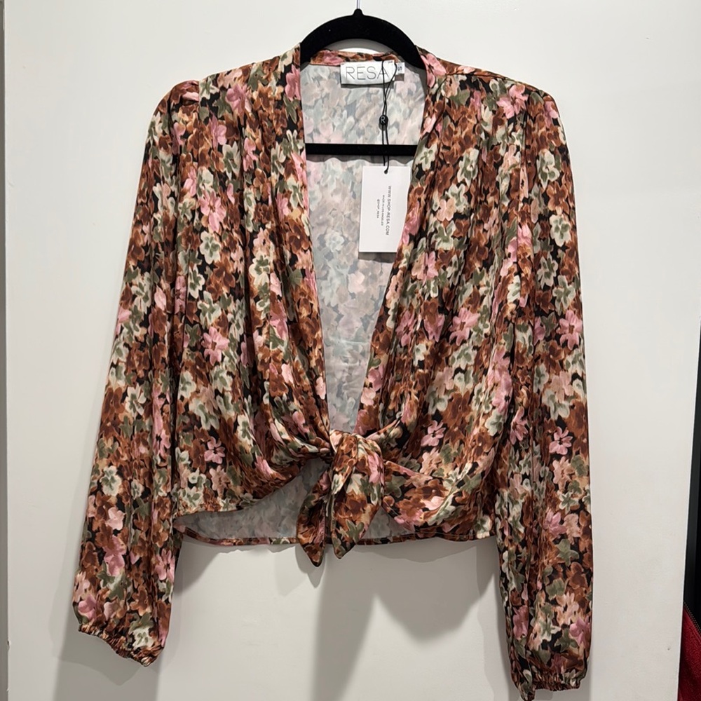 RESA Brown and Orange Tie-Front Crop Blouse
